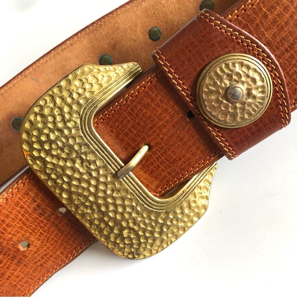 Linea Pelle Cognac Wide Leather Belt With Brass Conchos main image 8